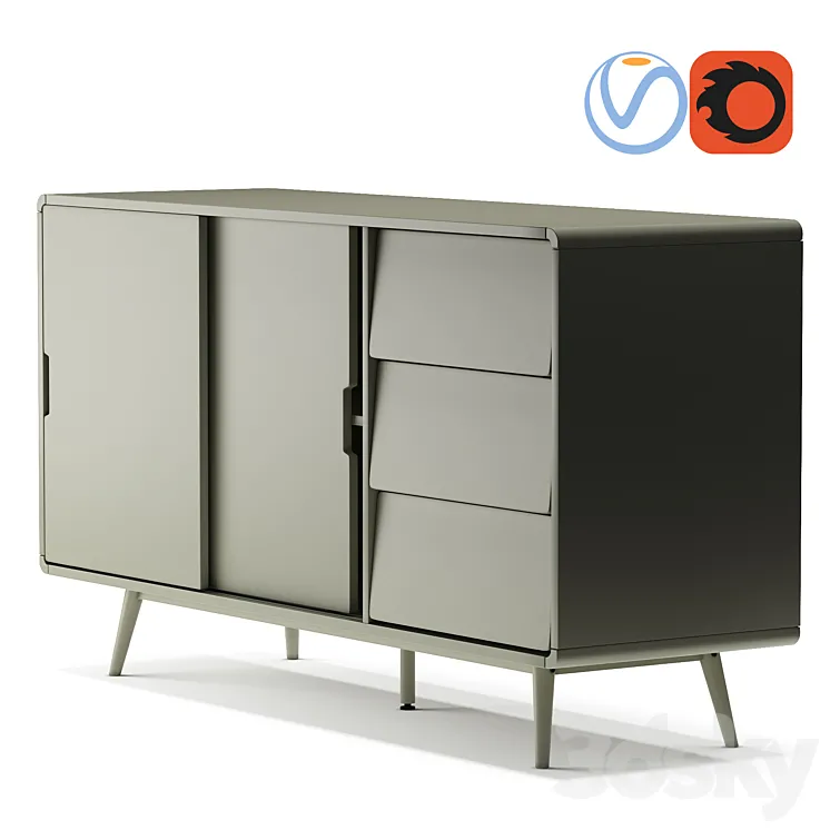 Aubun retro cedar green buffet 3D Model Free Download