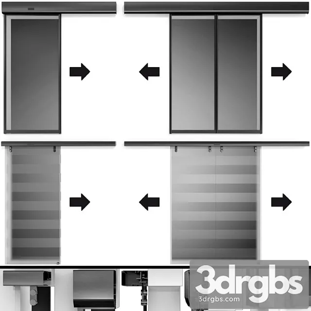 Automatic sliding metal glass doors 3D Model Download