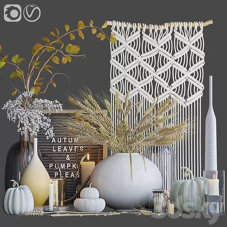 Autumn decorative set with wheat 3D Model