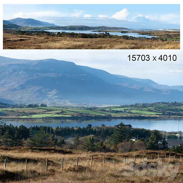 Autumn panorama. Northern Ireland. View of the mountains and the bay. 3D Model Free Download