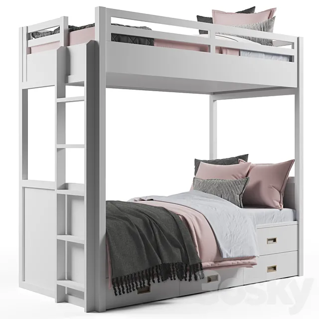 Avalon Bunk Bed with Trundle 3D Model Avalon Bunk Bed with Trundle 3D Model