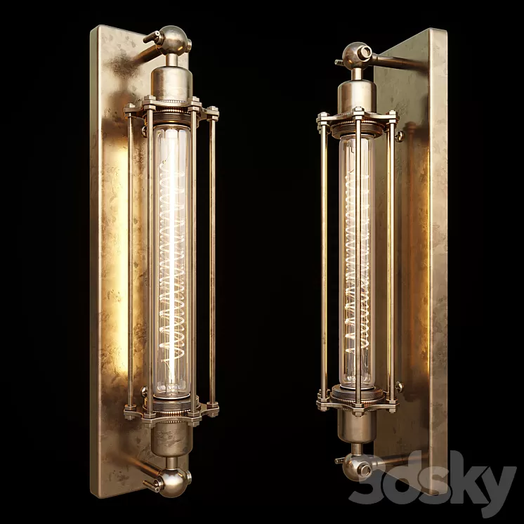 AVE Antique Brass Long Bulb Cage Wall Mount Lamp 3D Model AVE Antique Brass Long Bulb Cage Wall Mount Lamp 3D Model