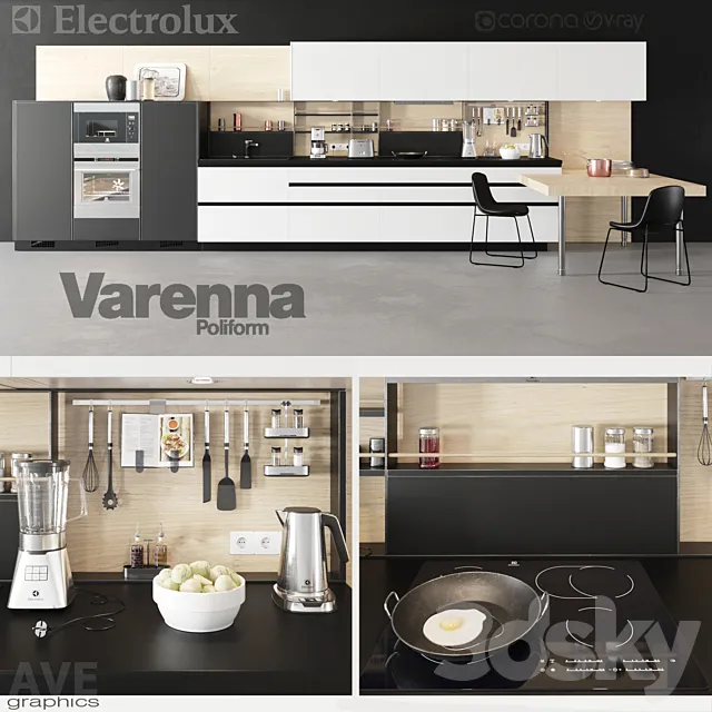 AVE Electrolux volume & Poliform Varenna kitchen 3DModel