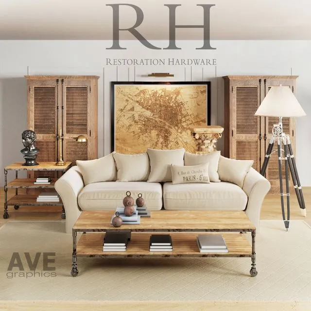 AVE Restoration Hardware Living Room set 3D Model