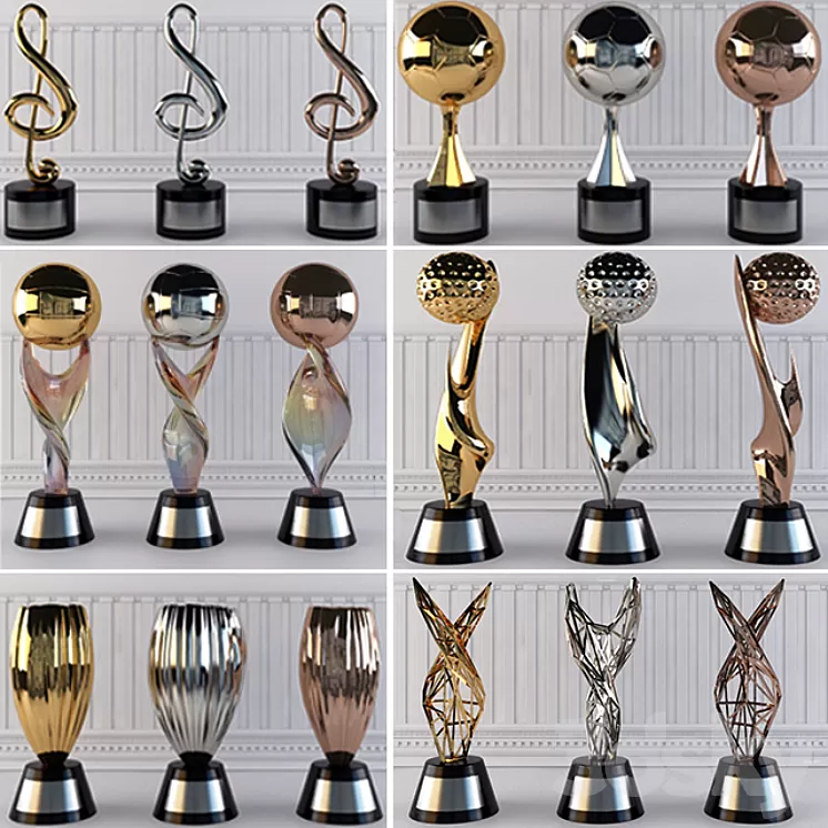 Award Prize Cup Trophy Set 18 Piece Decorative Objects 3D Model