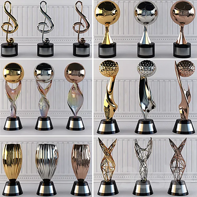Award Prize Cup Trophy Set 18 Piece Decorative Objects 3DModel Award Prize Cup Trophy Set 18 Piece Decorative Objects 3DModel