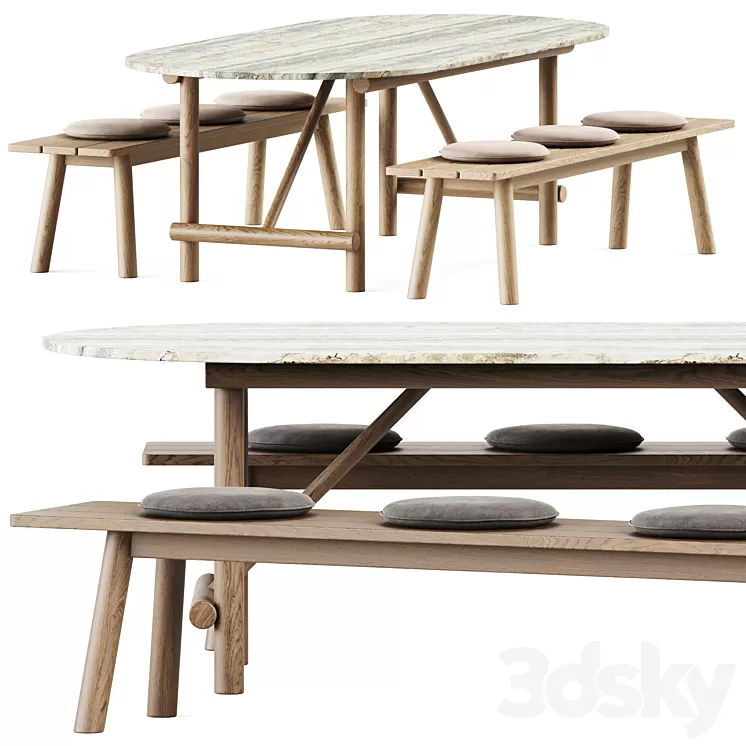 Ayana Outdoor Table and Bull Bench by B&B Italia 3D Model Free Download