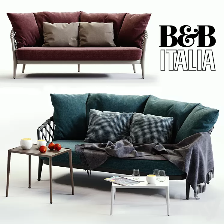 B & B Italia ERICA Blue & Red Sofa 3D Model