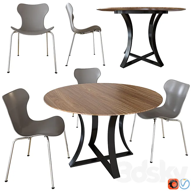 B & B ItaliaPapilio Shell. Damen 60 “Brown Wood Top Dining Table 3D Model