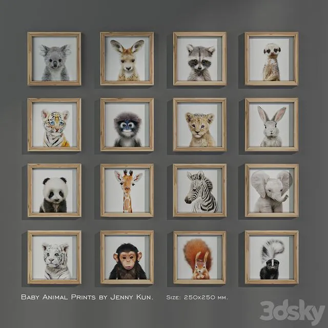 Baby Animal Prints by Jenny Kun. Size 250x250mm 3D Model
