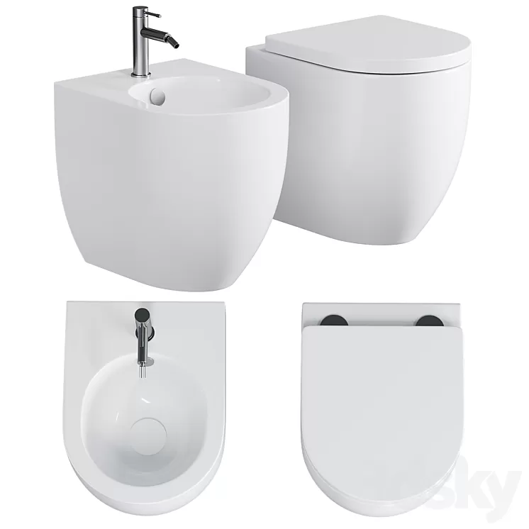 BACK TO WALL WC AND BIDET 48CM FLO KERASAN 3D Model Free Download