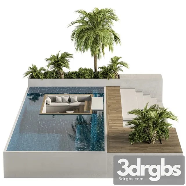 Backyard And Landscape Furniture With Pool 02 3D Model Download