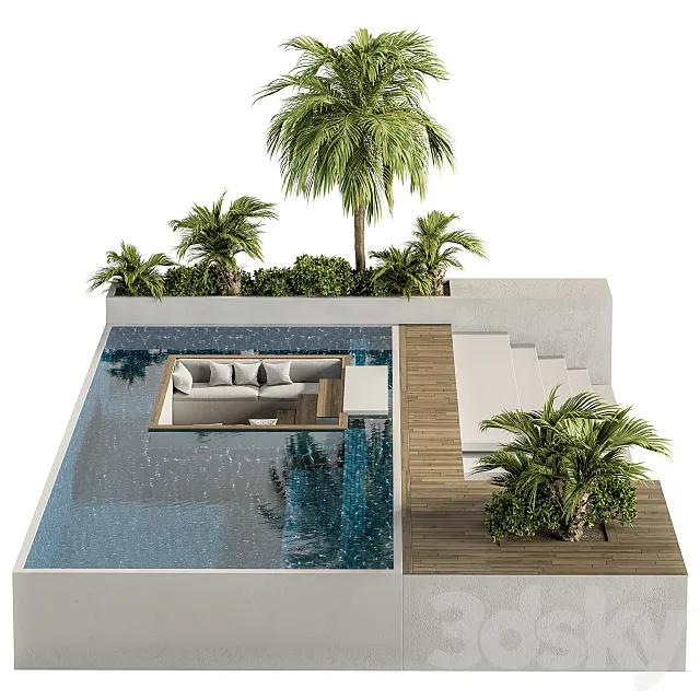 Backyard and Landscape Furniture with Pool 02 3D Model