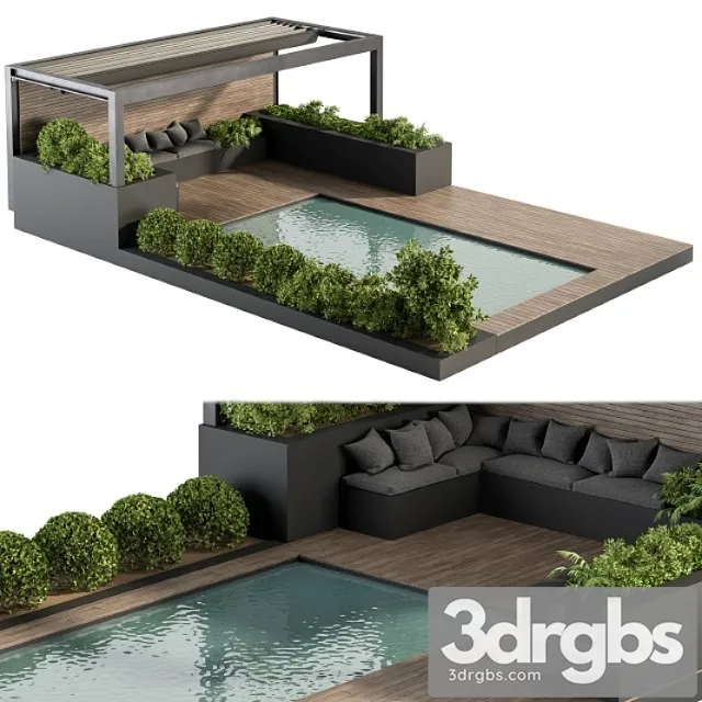Backyard And Landscape Furniture With Pool 03 3D Model Download