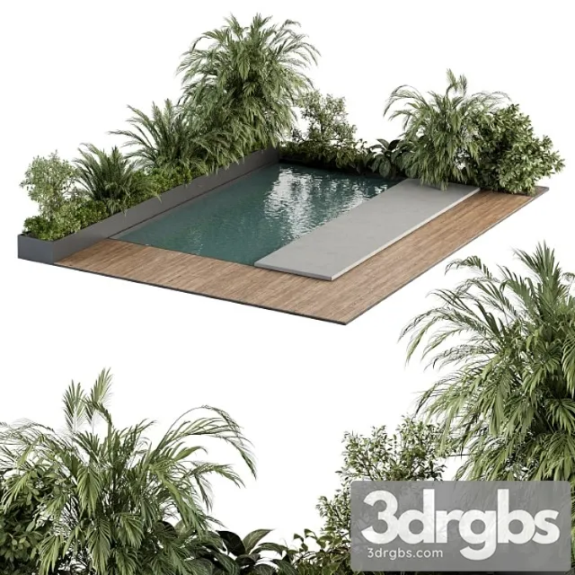 Backyard and landscape furniture with pool 04 3D Model Download