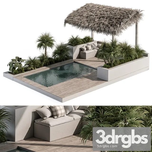 Backyard and landscape furniture with pool 05 3D Model Download