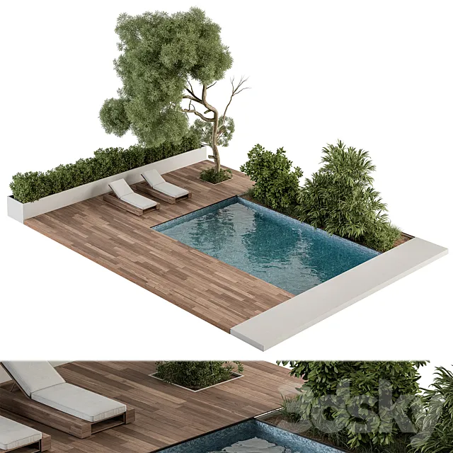 Backyard and Landscape Furniture with Pool – Set 63(Corona) 3D Model