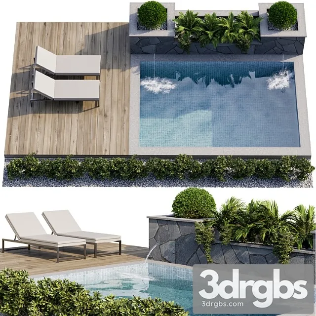 Backyard and landscape with pool 12 3D Model Download