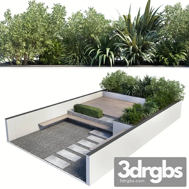 Backyard Urban Environment Urban Furniture Green Benches 19 3D Model Download