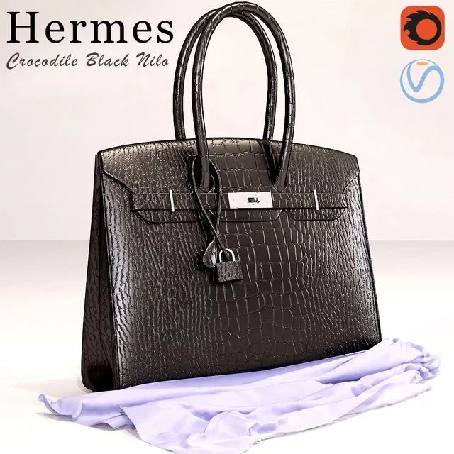 Bag Hermes Black Crocodile Birkin Bag 3D Model Bag Hermes Black Crocodile Birkin Bag 3D Model