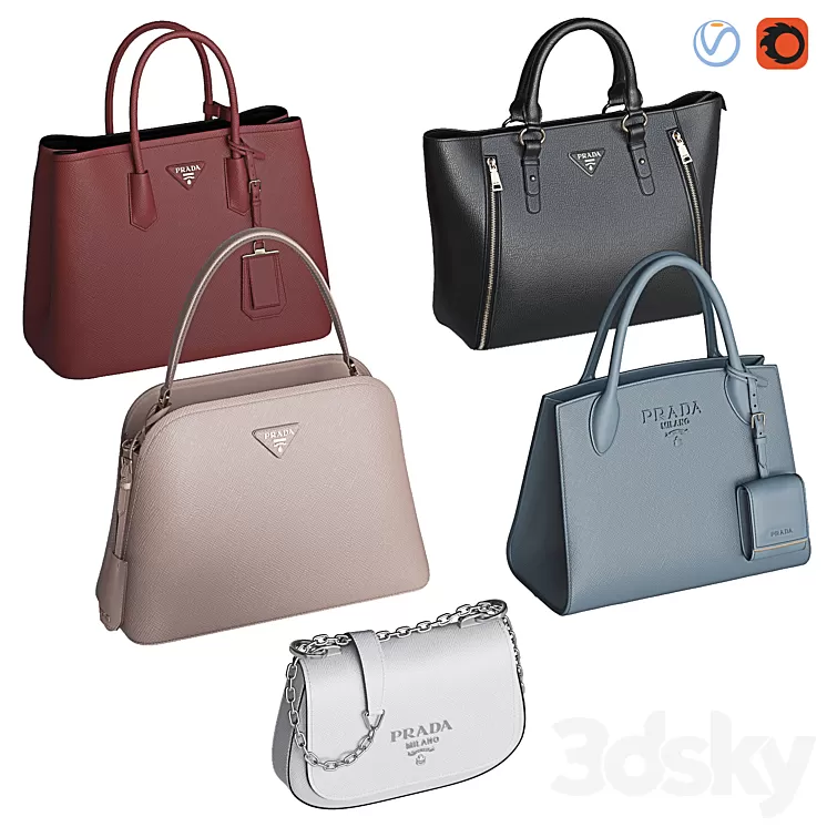 Bag set 9. Prada collection 2 3D Model Free Download