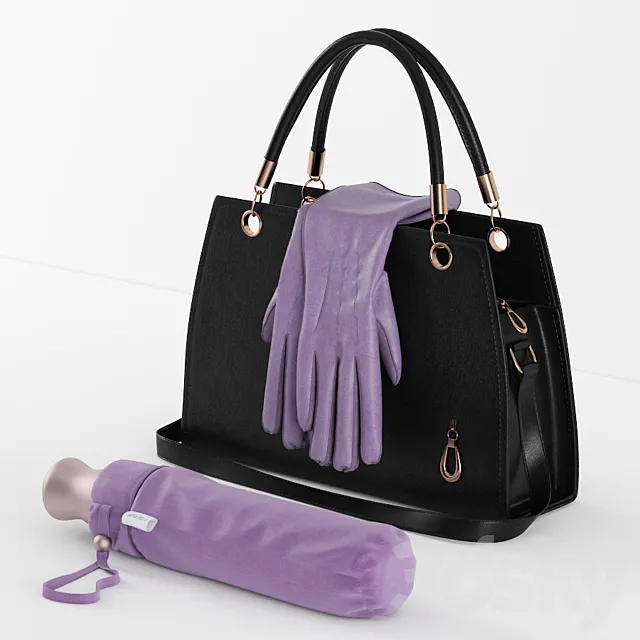 bags. gloves and an umbrella in the bag 3DModel bags. gloves and an umbrella in the bag 3DModel
