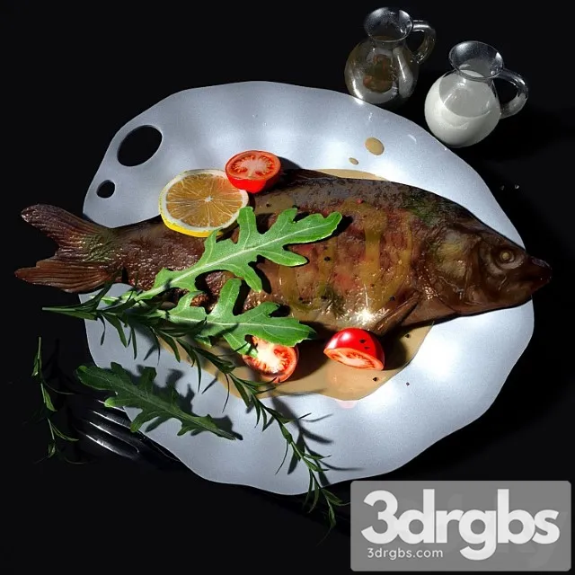 Baked fish in sauce with vegetables 3D Model Download