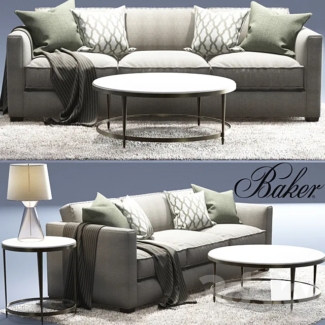 Baker Manhattan Sofa_Oberon_Waistline Table Lamp_Oberon Cocktail 3DModel Baker Manhattan Sofa_Oberon_Waistline Table Lamp_Oberon Cocktail 3DModel