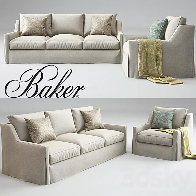 Baker Tiburon sofa & Tiburon Lounge Chair_Barbara Barry 3DModel Baker Tiburon sofa & Tiburon Lounge Chair_Barbara Barry 3DModel