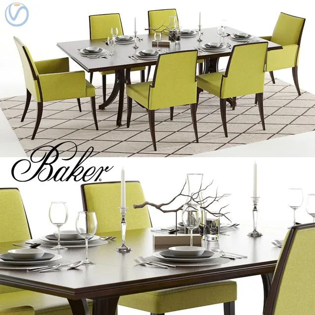 Baker Vienna Table and Abrazo Chairs 3D Model Baker Vienna Table and Abrazo Chairs 3D Model