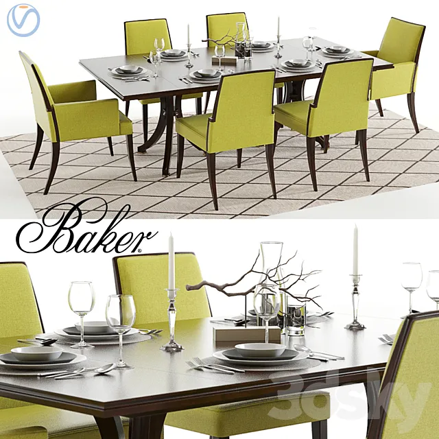 Baker Vienna Table and Abrazo Chairs 3DModel Baker Vienna Table and Abrazo Chairs 3DModel