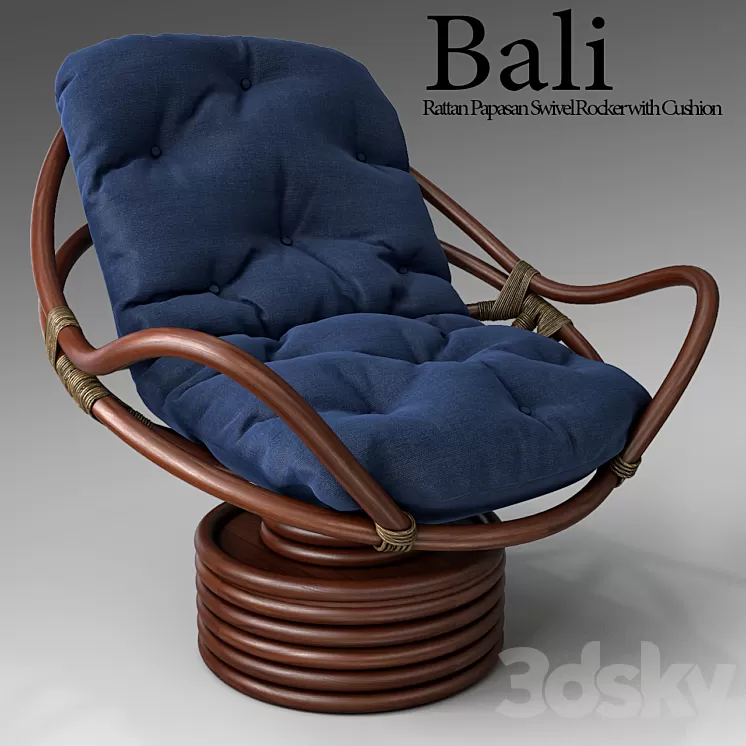 Bali Rattan Papasan Swivel Rocker with Cushion 3D Model