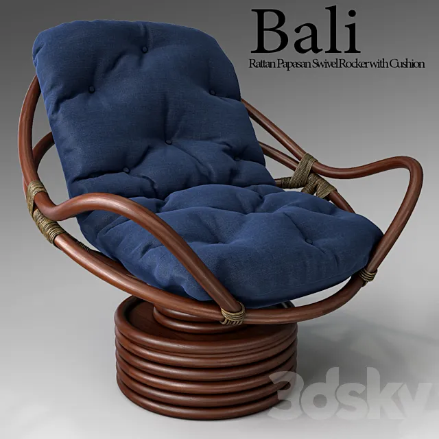 Bali Rattan Papasan Swivel Rocker with Cushion 3DModel