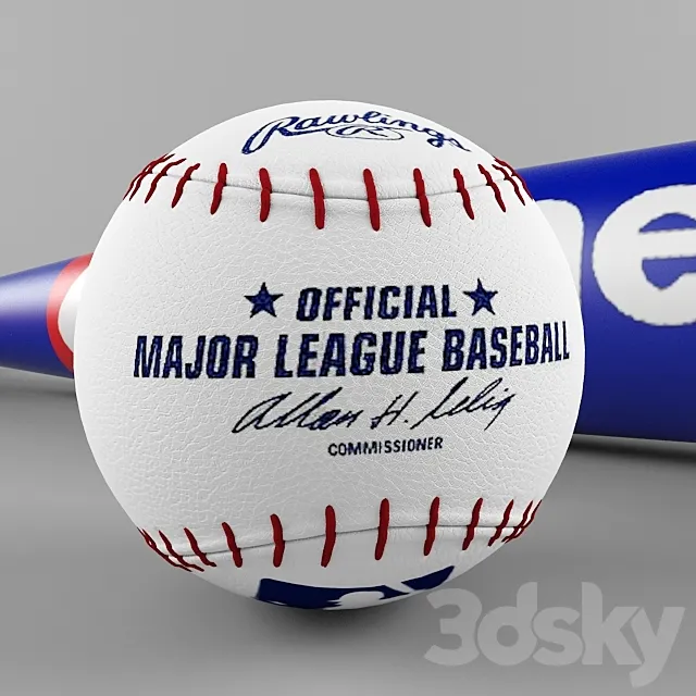 ball et batte de baseball 3D Model