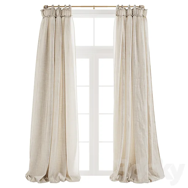 Balloon Drapery Linen Light Natural Curtains 3D Model Balloon Drapery Linen Light Natural Curtains 3D Model
