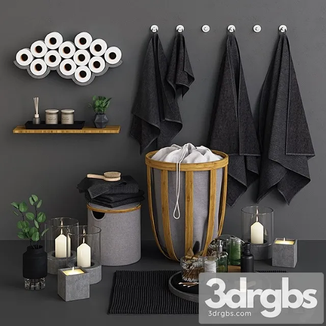 Bamboo Concrete Bathroom Set 3D Model Download