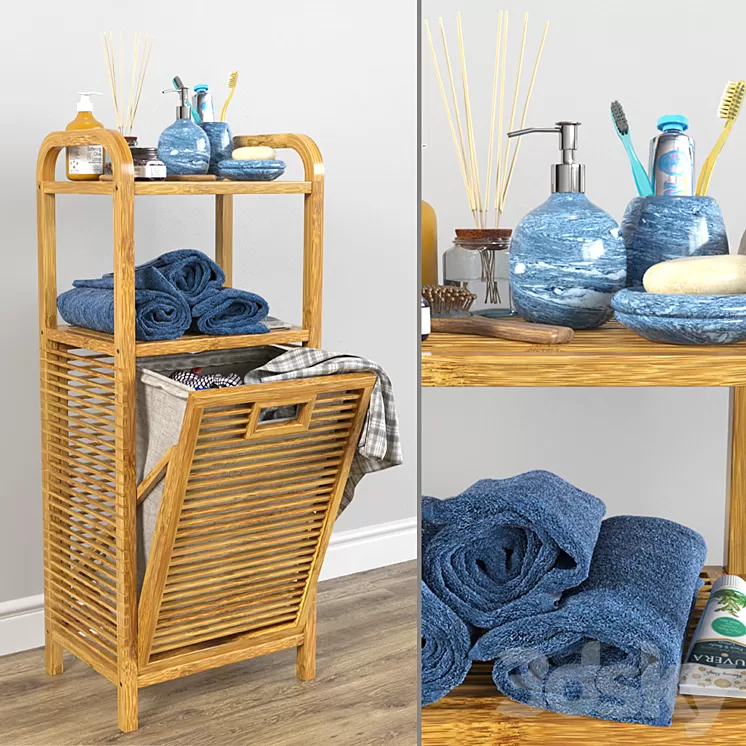 Bamboo shelf with accessories 3D Model