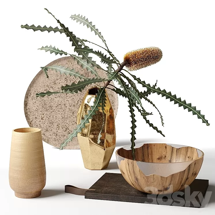 Banksia Ashby in a metal vase 3D Model
