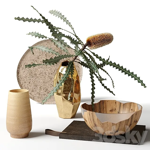 Banksia Ashby in a metal vase 3DModel