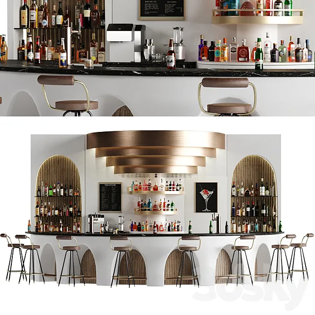 Bar 14 Curve Bar (110 Bottles + Bar Objects) 3D Model