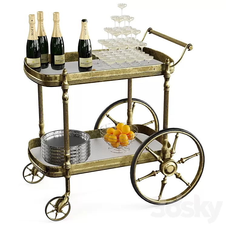Bar cart champagne 3D Model