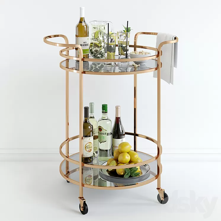 bar cart pottery barn 3D Model