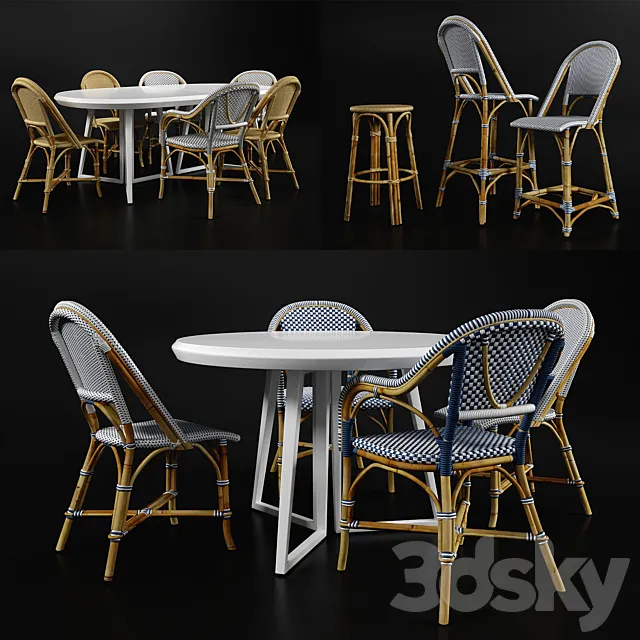 Bar counter dinning chair and tables 3D Model