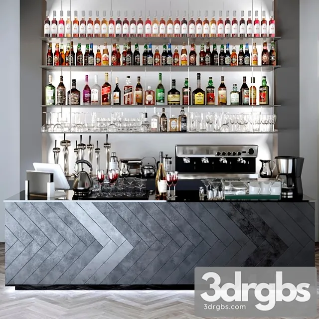 Bar counter with a collection of alcohol bar 3D Model Download
