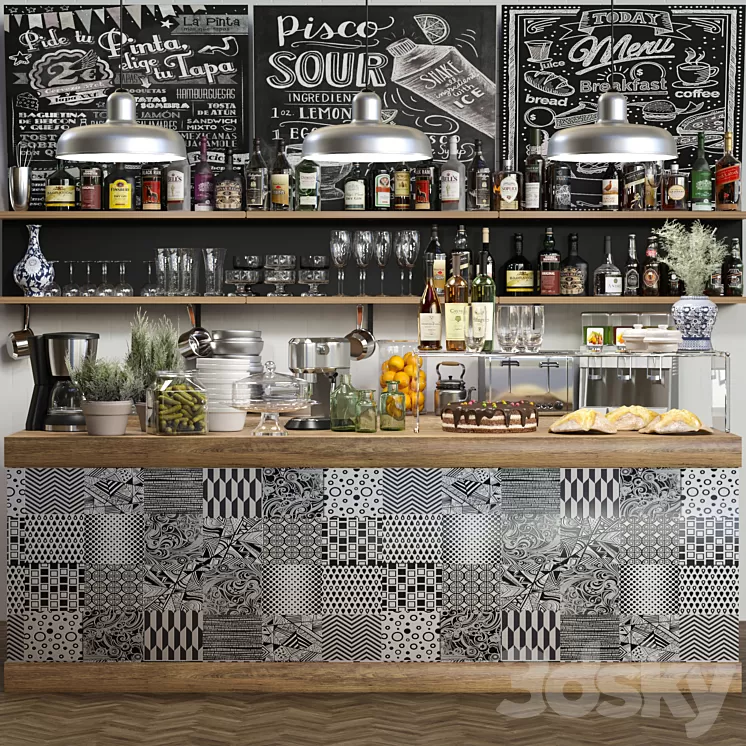 Bar counter with alcohol service and desserts 10 3D Model