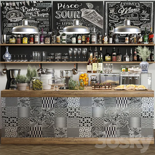 Bar counter with alcohol. service and desserts 10 3DModel
