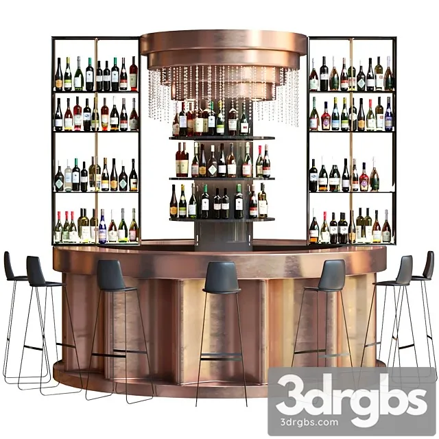 Bar Counter with Copper Decor and Strong Alcohol 3D Model Download