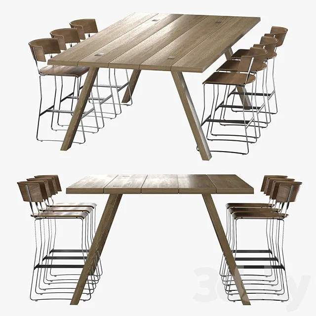 Bar-dining table and chair 3D Model