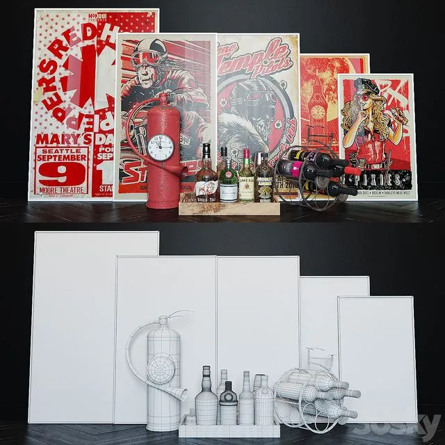 Bar set with poster 3D Model Bar set with poster 3D Model