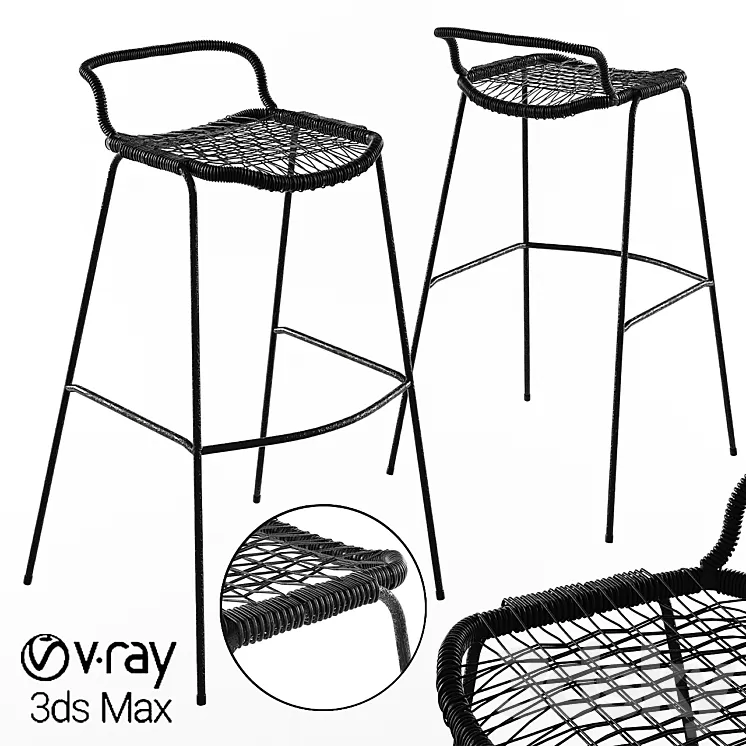 Bar Stool Allu Gervasoni Restaurant Woven Knitted 3D Model Bar Stool Allu Gervasoni Restaurant Woven Knitted 3D Model